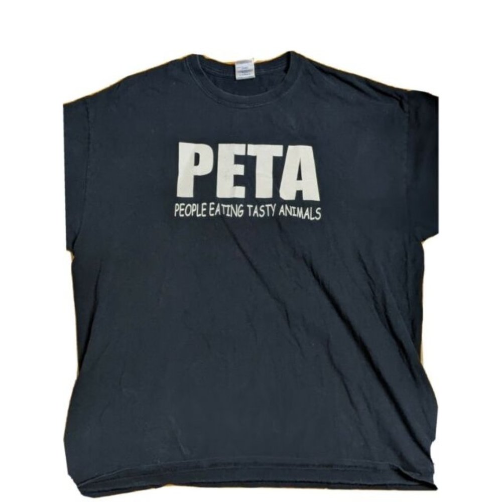 PETA People Eating Tasty Animals Funny Parody Paleo Humor Bacon Mens T-shirt XL